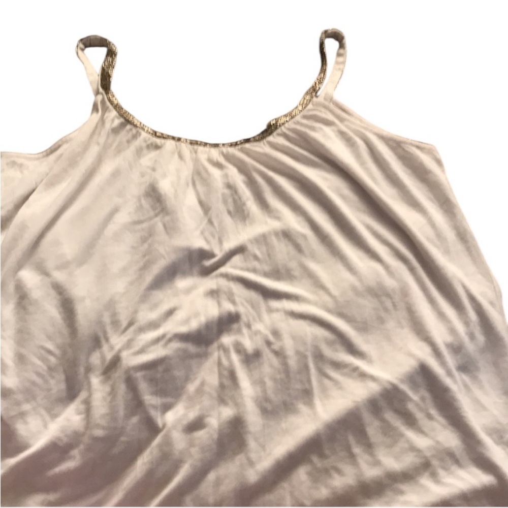 Matty M size large white large camisole Silver seed bead trim and straps NWOT